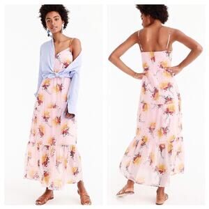 J. Crew Pink Floral Tiered Sunburst Sleeveless Maxi Dress Size 2 Ruffle Chiffon